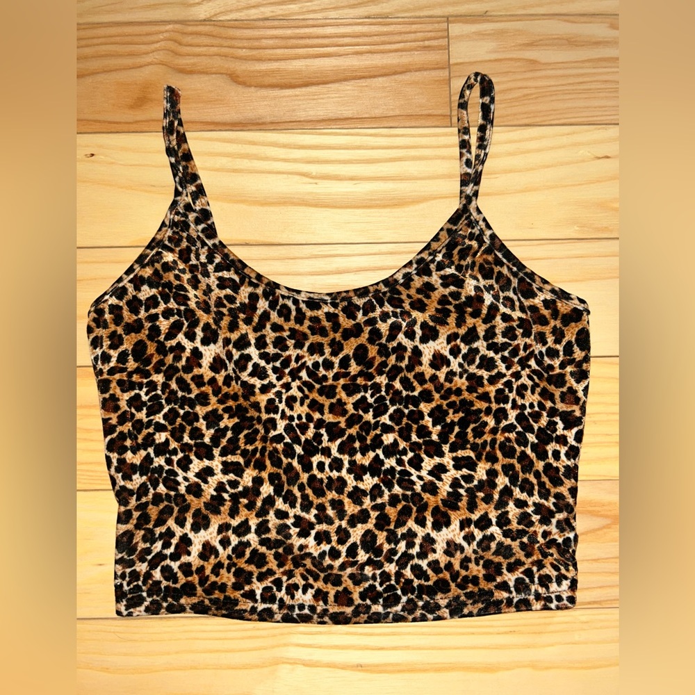 Leopard velour cropped tank top